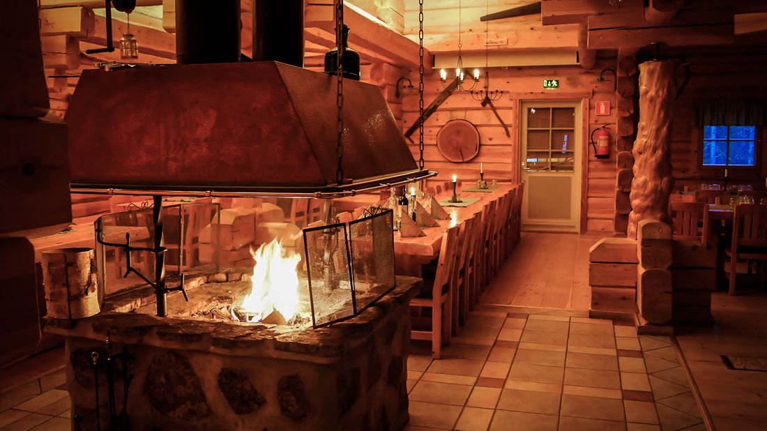 Open fire inside a wilderness lunch hut